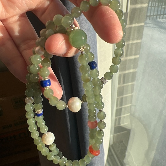 Pale green jade bracelets (short and long) OOAK - Picture 3 of 8
